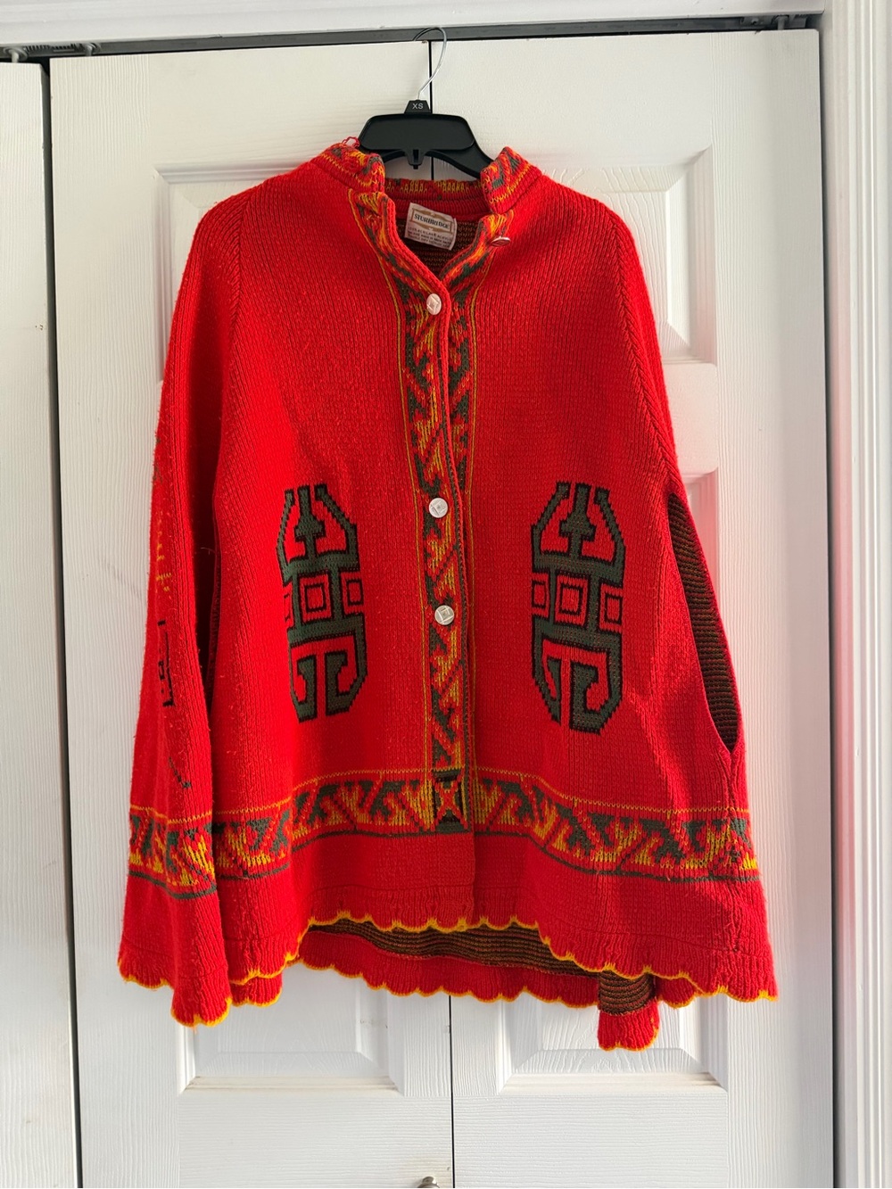Bright Red Patterned Button-Front Cardigan Jacket
